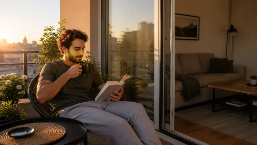 gen z sitting at a balcony